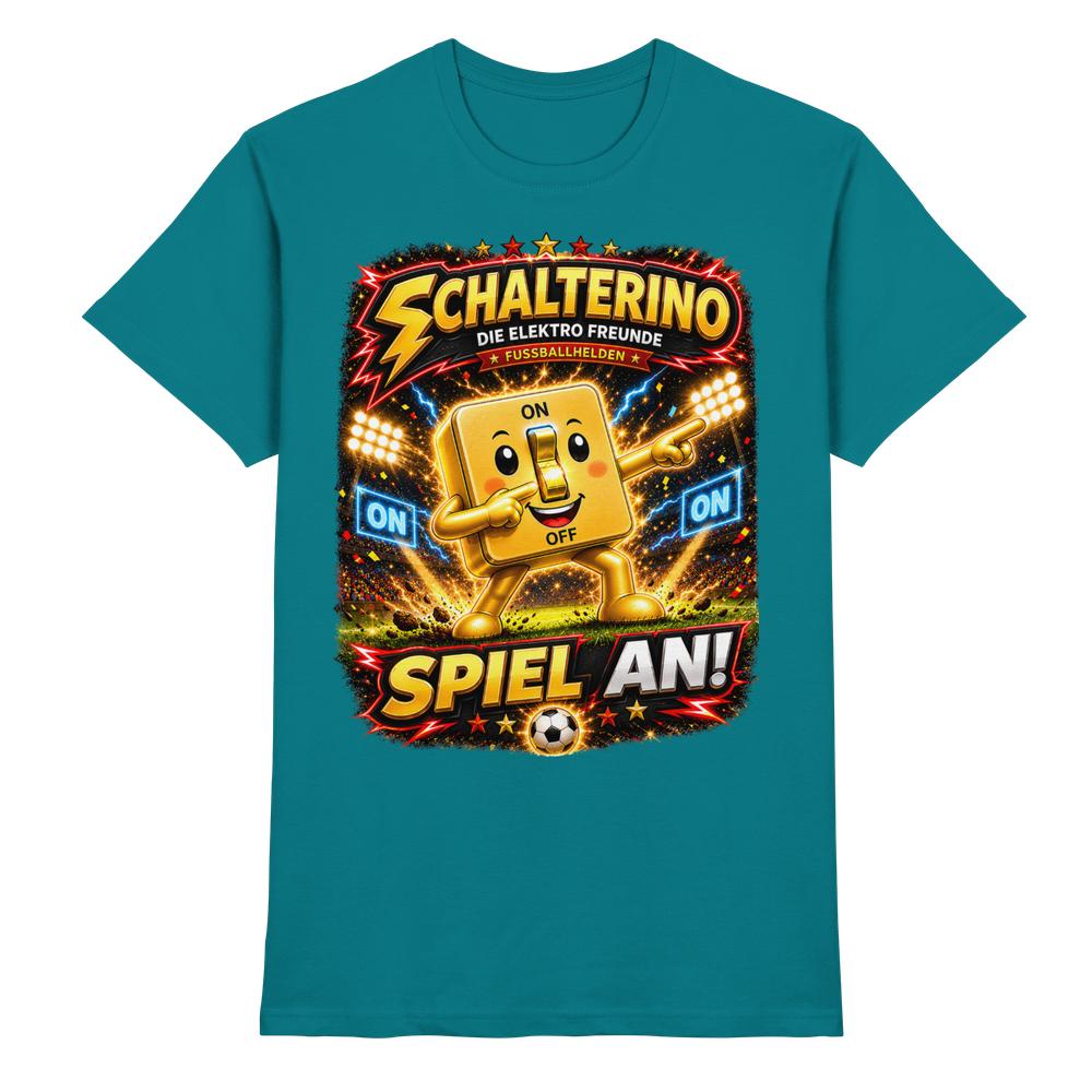 ⚽ Schalterino - Spiel an! | Die Elektro Freunde / Fan-Kollektion - Premium Shirt – Bild 6